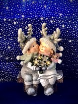 Winterkindjes op bank LED light 30 cm hoog - resin - winterfiguurtje - wintercollectie - eindejaarcollectie - decoratiefiguur - interieur - geschikt voor binnen - kerstcollectie - kerstdecoratie - kerstfiguur - cadeau - geschenk - kerst - nieuwjaar