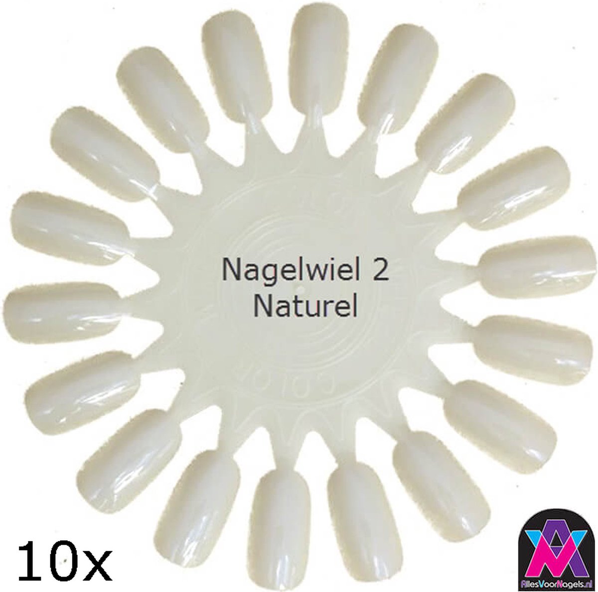 AVN - 10 x Nagelwiel met elk 18 Kunstnagels - Nagellak - Kleuren Waaier - Nail Display Palet - Naturel