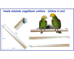 Hoek zitstok vogels papegaai 50 cm lang 3 cm dik Beukenhout voor volière vogelkooi