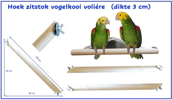 Hoek zitstok vogels papegaai 50 cm lang 3 cm dik Beukenhout voor volière vogelkooi