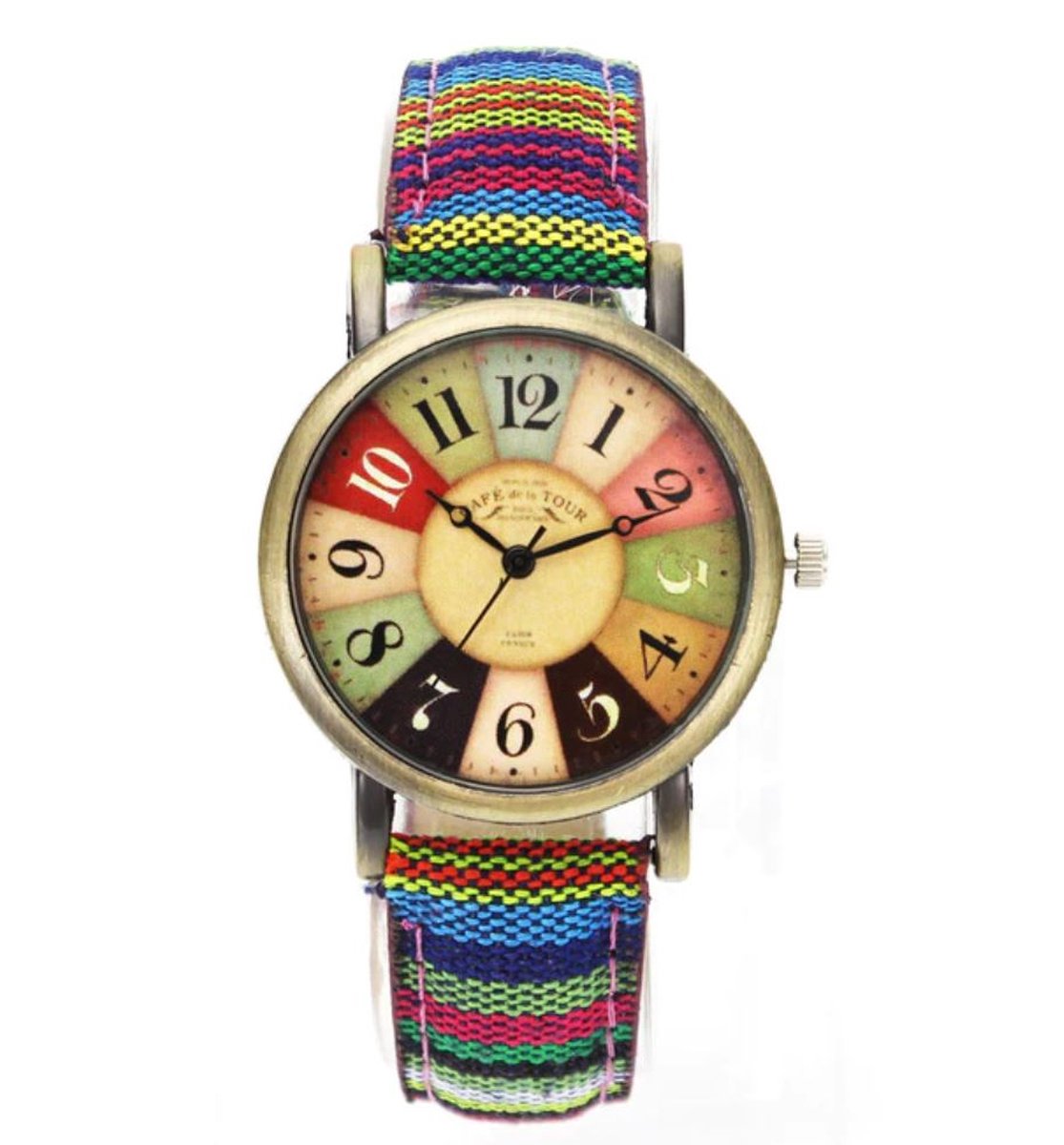 Fashion horloge multicolor met canvas horlogebandje