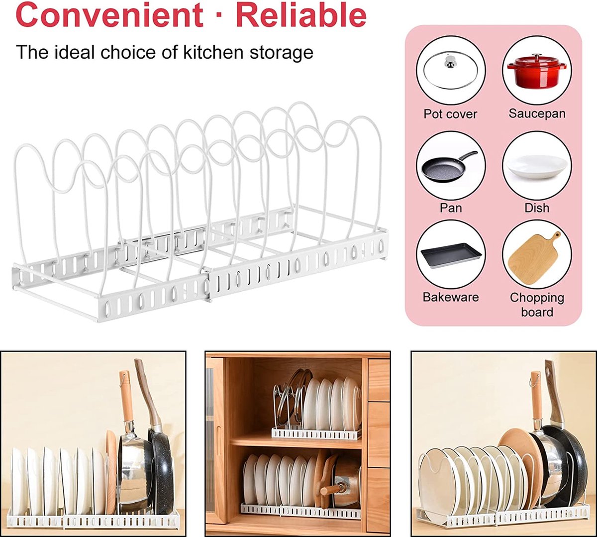 Simple Houseware Keukenkast Potten en Pannen, Houder, Rek, Chroom