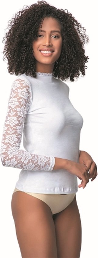 DONEX Maillot de corps en kanten à manches longues - 1 pièce - Sous- Sous-vêtements pour femme - Blanc - Taille : L