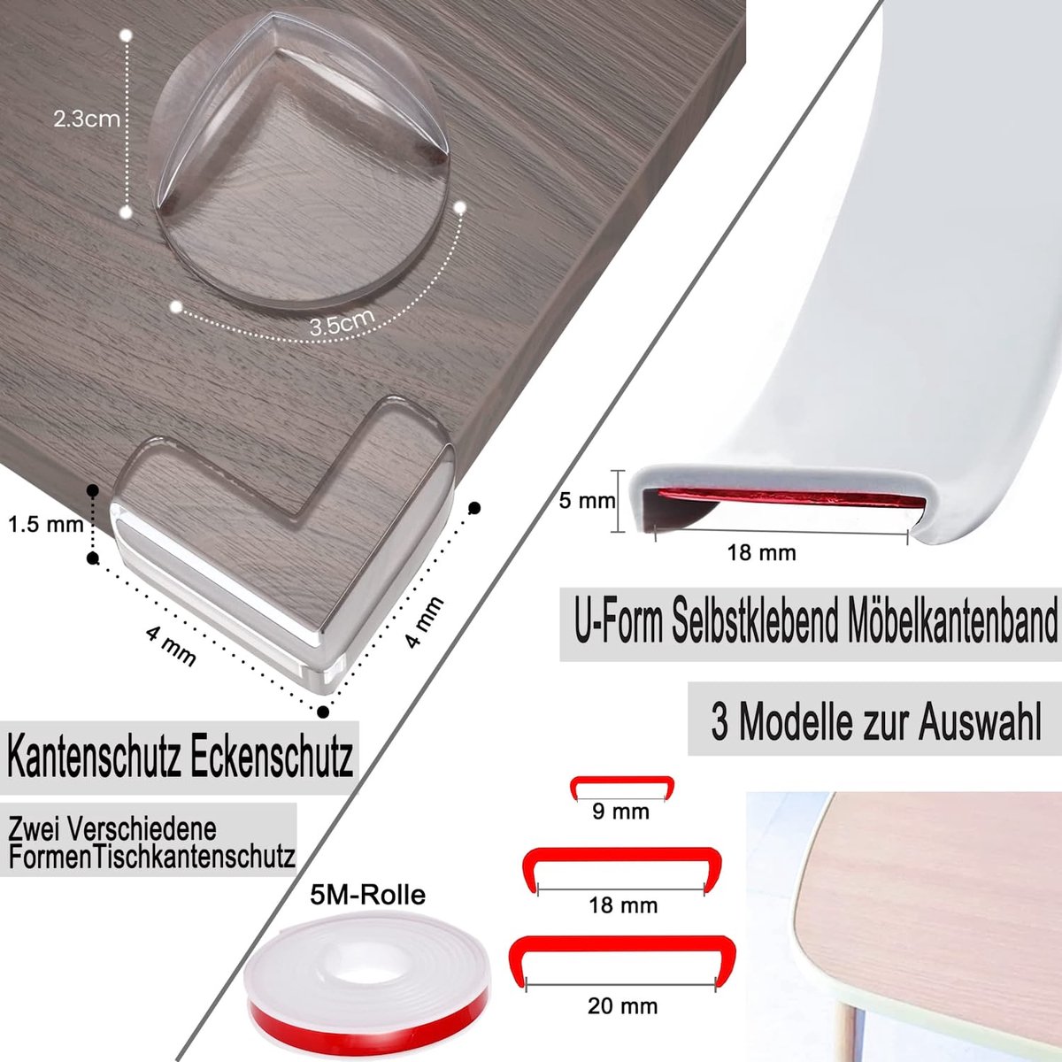 Protection Coin Bord de Table 5m*20mm, U-Form Bande de Bordure