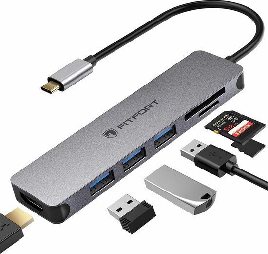 Adaptateur multiport USB-C - Dongle 7 en 1 en aluminium pour ordinateur  portable avec... | bol