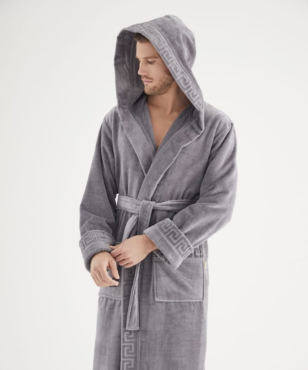 REVISE Heren badjas RE-859 - met bamboevezel - saunamantel, donkerblauw met blauw 5041, M