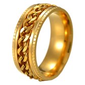 Anxiety Ring - (Ketting) - Stress Ring - Fidget Ring - Anxiety Ring For Finger - Draaibare Ring - Spinning Ring - Goud-Goud kleurig RVS - (19.75mm / maat 62)