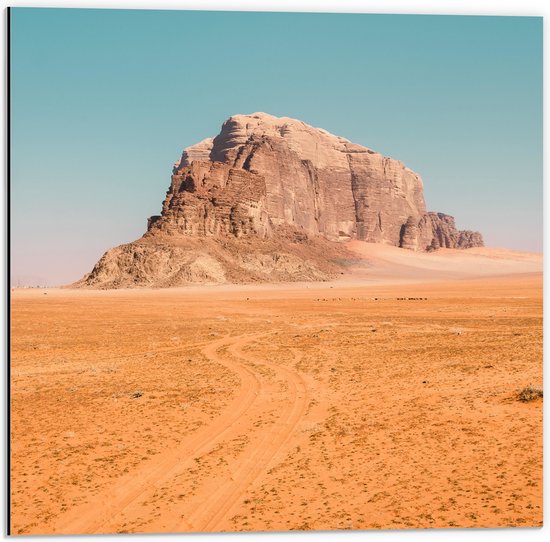 WallClassics - Dibond - Hoge Rots in Uitgestorven Woestijn - 50x50 cm Foto op Aluminium (Met Ophangsysteem)
