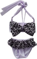Maat 110 Bikini zwemkleding grijs tijgerprint strik badkleding baby en kind dierenprint zwem kleding leopard