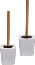 5Five - WC-/toiletborstels houder wit kunststof/bamboe 38 cm - Set 2x