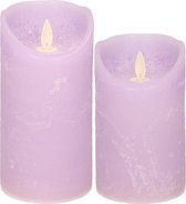 Anna Collection LED kaarsen - 2x stuks - lila paars - 12,5 en 15 cm
