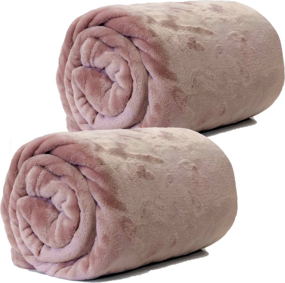 Unique Living Plaids/dekens - fleece - 2 stuks - roze - polyester - 130 x 180 cm