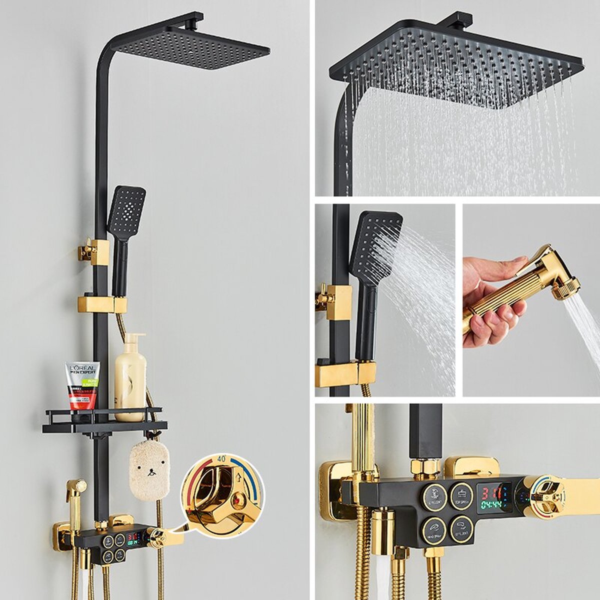 DoucheKraan Zwart & Goud Thermostatische DoucheKraan Digital