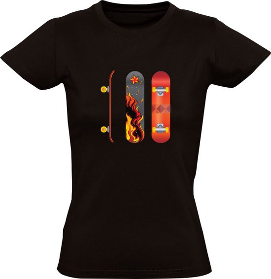 Foto: Skateboard vuur dames t shirt sport skaten halfpipe zwart