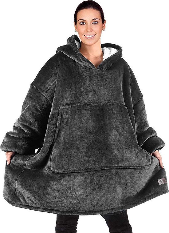 V&L comfortlifestyle - Fleece deken met mouwen - sweater - 280 gsm - Zwart - Snuggle Hoodie