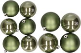 Kunststof kerstballen - 10x stuks - mosgroen - 8 en 10 cm