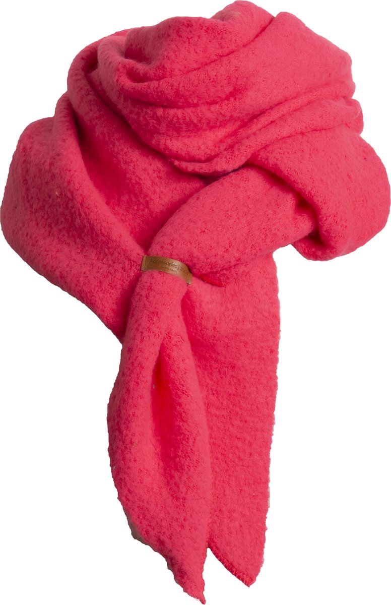 Elvine Wool Scarf- Puntige Lange Warme Dames Sjaal- Leertje- Uni- Luxe Cadeau-Winter-Omslagdoek-Fel roze