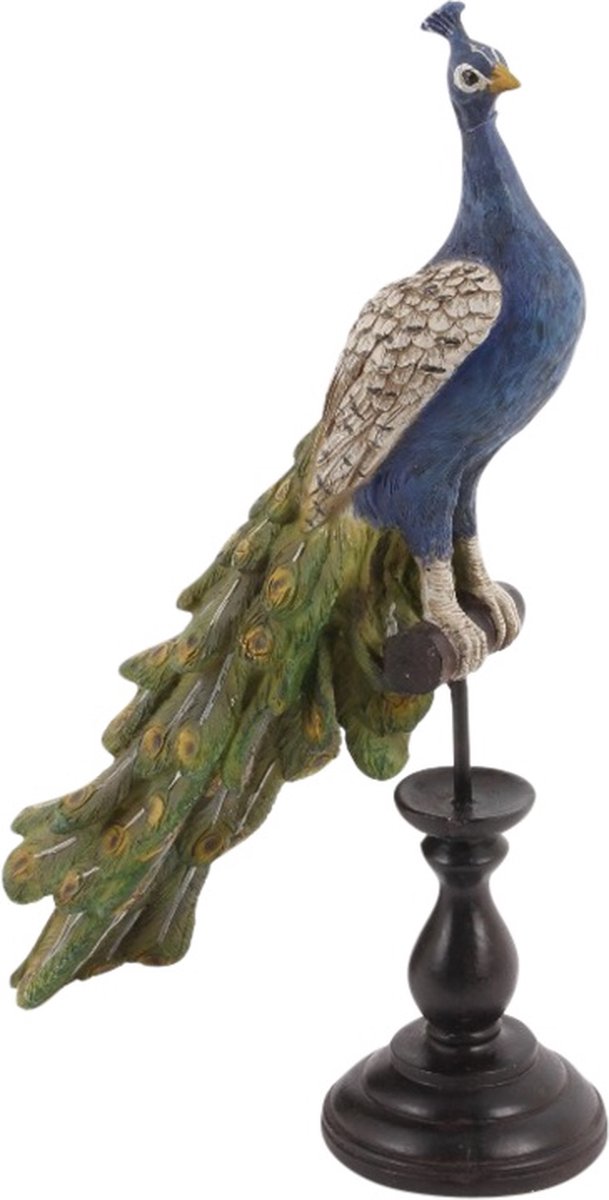 Baroque - Decoratief beeld of figuur - Pauw op Voet ASS/2 41 cm - Blauw - Resin - 41x26x11 - Polyresin