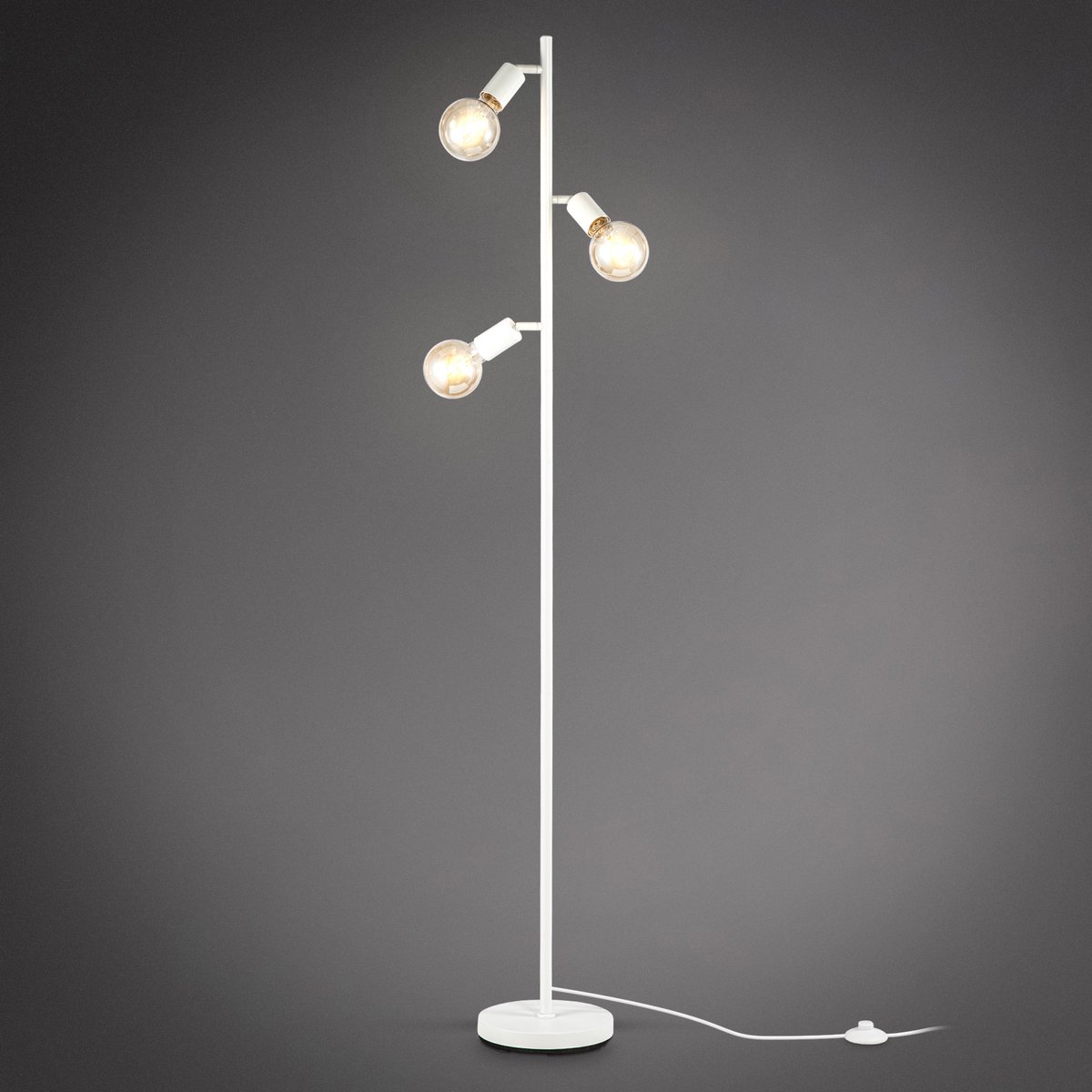 B.K.Licht - Witte Vloerlamp - voor binnen - voor woonkamer - industriële staande lamp - staanlamp - metalen leeslamp - draaibar - met 3 lichtpunten - E27 fitting - excl. lichtbronnen