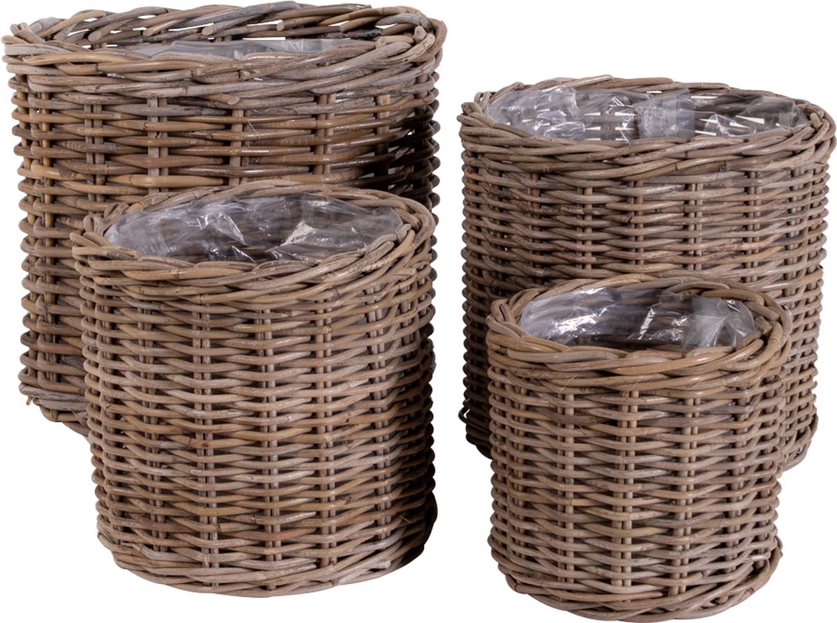 Bogor Baskets - 4 ronde manden in kubu met plastic binnenkant