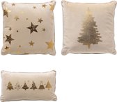 Set van 3 kerst sierkussens - wit - goud - 1x TREE - 1x STARS - 1x TREES - inclusief polyester vulling - zachte stoffen - sfeerkussens - Dutch Decor