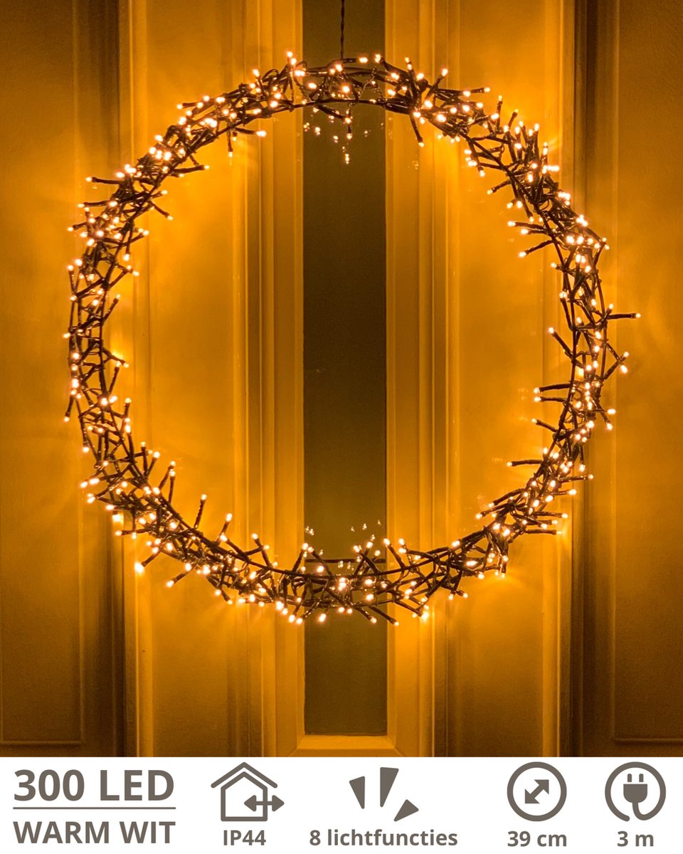 Kerstkrans - 300 LED - Ø39 cm - Warmwit - M - Kersthanger - Lichtkrans - Kerstdecoratie - Kerstversiering - Kerst