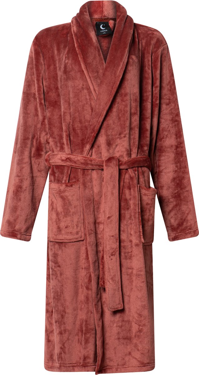 Lunatex - dames badjas - coral fleece - roodbruin- L/XL