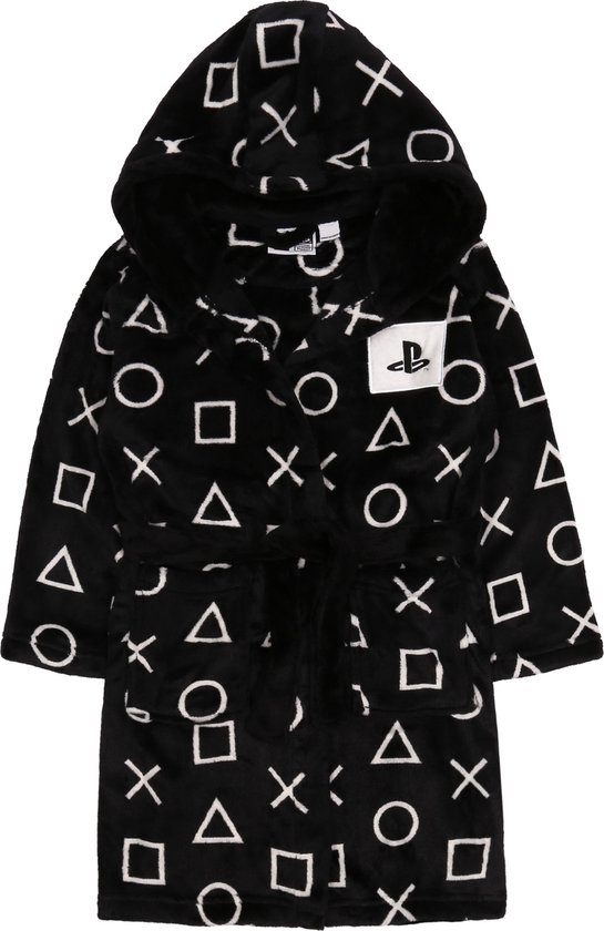 Zwart-Witte Kinderbadjas met Capuchon in Thema - PlayStation / 116