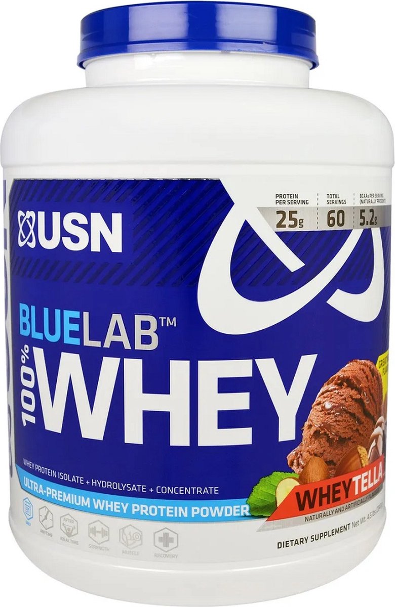 USN Blue Lab Protein Premium 2 KG - Wheytella Smaak - Whey Proteine - Weiproteïne - Eiwitpoeder