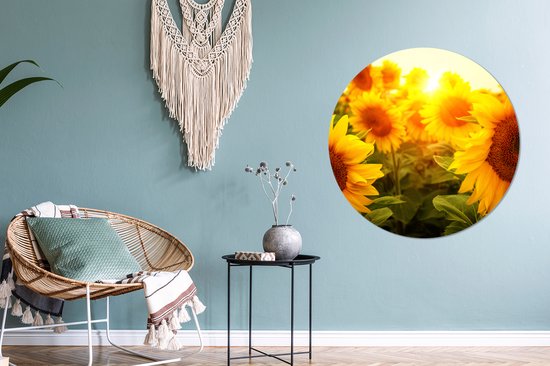 WallCircle - Papier peint cercle - Tournesol - Jaune - Bloem - 100x100 cm - Papier peint autocollant - Papier peint cercle - Papier peint cercle autocollant - Papier peint rond - Salon