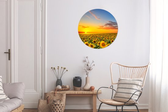 Papier peint cercle - Tournesol - Fleurs - Champ - Jaune - Papier peint autocollant - 50x50 cm - Papier peint cercle fleurs - Papier peint autocollant - Papier peint cercle - Papier peint rond - Papier peint cercle autocollant