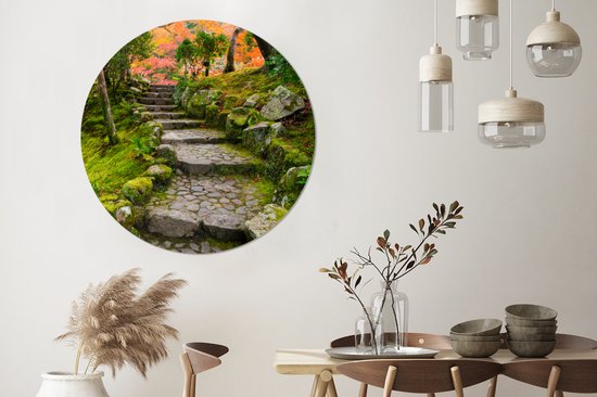 WallCircle - Papier peint cercle - Papier peint autocollant - Japon - Pierres - Arbres - Mousse - Jardin - Papier peint autocollant - Papier peint cercle autocollant - 140x140 cm - Papier peint rond - Papier peint cercle