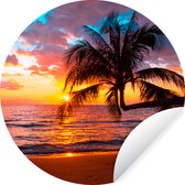 Behangcirkel - Palmboom - Zon - Strand - Horizon - Zelfklevend behang - ⌀ 120 cm - Behangsticker - Behang rond - Cirkel behang - Behangcirkel zelfklevend - Ronde wanddecoratie