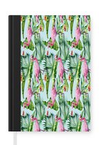 Notitieboek - Schrijfboek - Bloemen - Hibiscus - Flamingo - Roze - Notitieboekje klein - A5 formaat - Schrijfblok