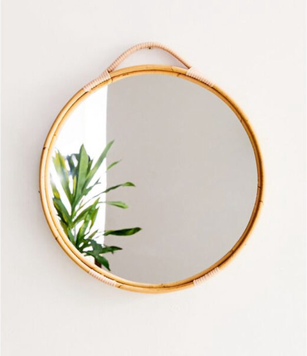 Bamboe Spiegel - Rotan - Naturel - Handgemaakt - ⌀60 cm