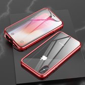 Voor iPhone XR Ultraslank Dubbelzijdig Magnetisch Adsorptie Hoekig Frame Gehard Glas Magneet Flip Case (Rood)