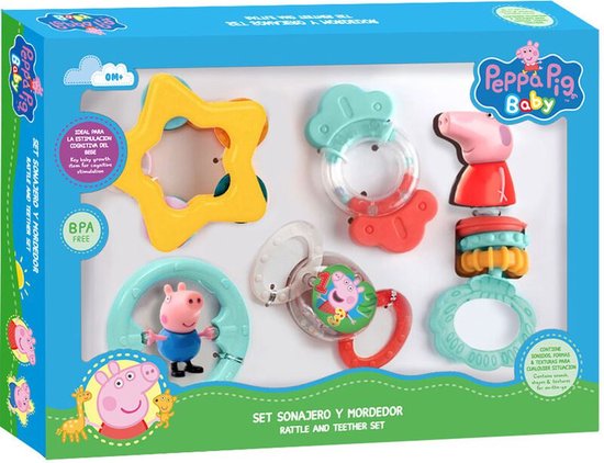 小豬佩奇嬰兒玩具套裝帶撥浪鼓和牙膠 - 不含 BPA
