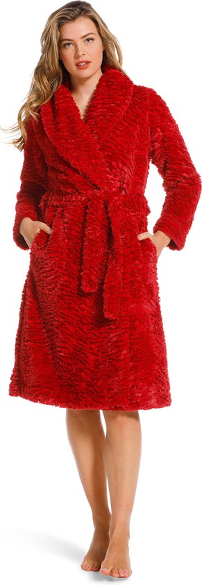 Badjas imitatie bont – fake fur – dik & warm – rode badjas dames- Pastunette – maat M