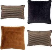 Dutch Decor - Set van 4 kussens - zwart - bruin - 2xJanic + 1xZaya + 1xFinn - inclusief vulling - luxe en zachte stoffen