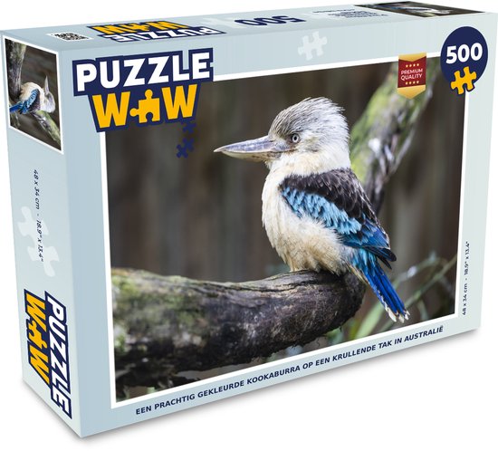 Puzzle représentant un kookaburra aux couleurs chatoyantes sur une branche tordue en Australie - Puzzle de 500 pièces