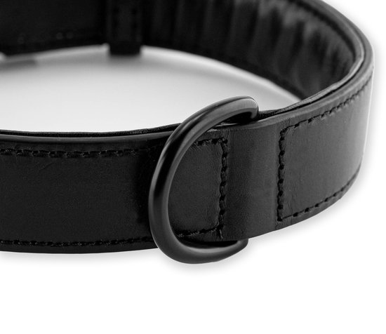 Brute Strength - Luxe leren halsband hond - Zwart met zwarte stiksels - L - (46 - 53 cm) x 3,5cm - Brute Strength