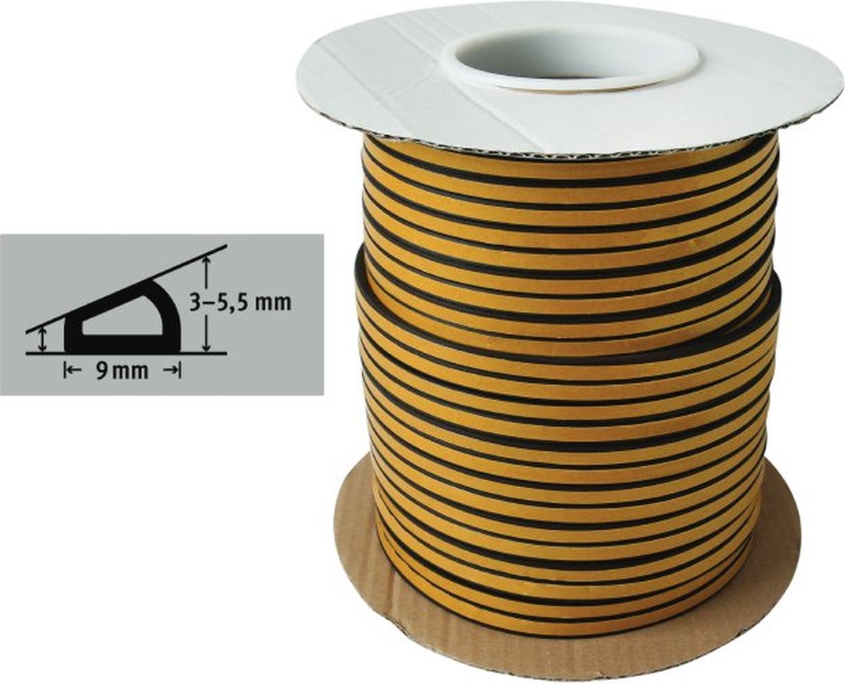 Tochtband - D profiel - 100m x 9 mm - 3-5.5mm - zwart D-profiel zwart