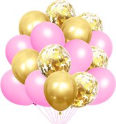 50 stuks Metallic Goud / Roze / Goud met decoratie Ballonnen met Lint – Verjaardag Versiering - Decoratie voor jubileum - Feestartikelen - Trouwfeest - Geslaagd versiering - Vrijgezellenfeest - Geschikt voor Helium en Lucht