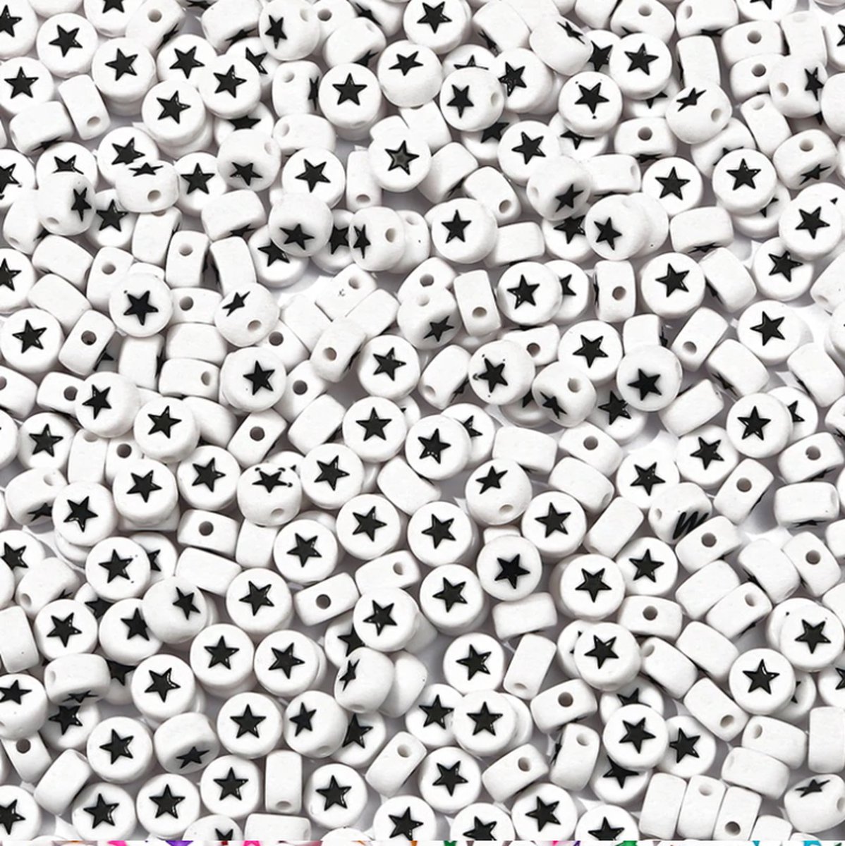 FISKA - 400 Kralen Ster Wit/Zwart - Acrylkralen - 6mm - Sterretjes Kralen