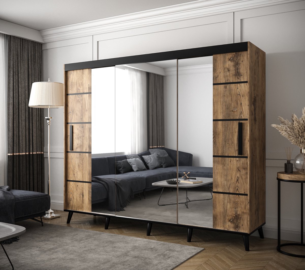 InspireMe Armoire avec 3 portes coulissantes, Style moderne, Une