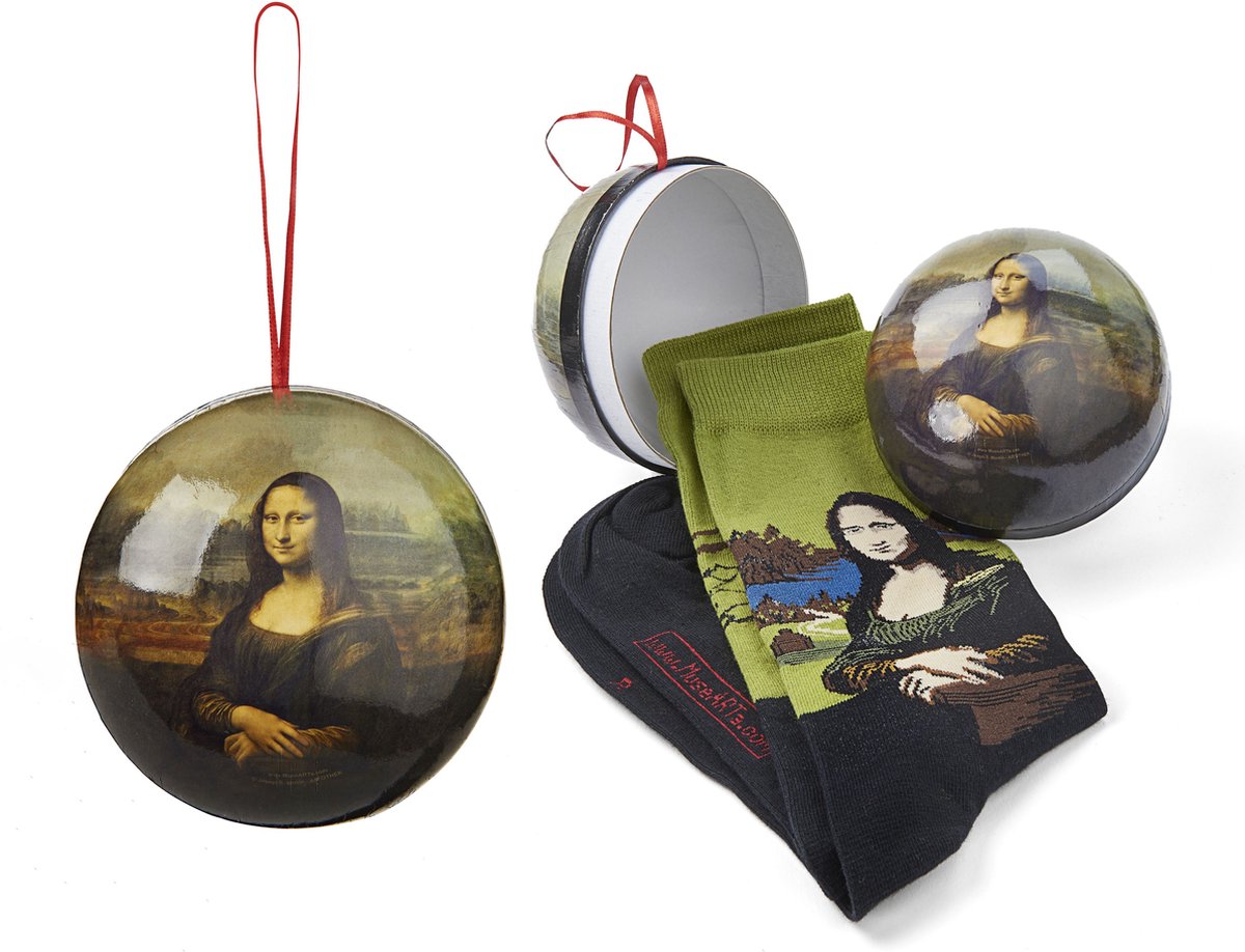 MuseARTa Sokken Kerst Gift Ball - Leonardo da Vinci - Mona Lisa - Maat 36-40