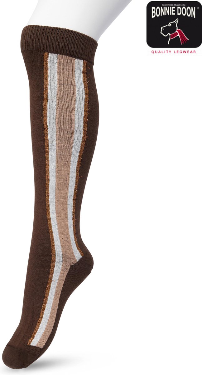 Bonnie Doon Kinder Kniekousen Donker Bruin maat 35/38 - Knie Kousen - Streep - Bies - Print - Uitstekend draagcomfort - Sporty Stripe Knee Sock - Kniesokken - Meisjes - Zakt niet af - OEKO-TEX - Donkerbruin - Bracken - BP223703.158