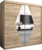 InspireMe - Kledingkast met 2 schuifdeuren, Modern-stijl, Een kledingkast met planken en een spiegel (BxHxD): 200x200x62 - BOLA 200 Sonoma Eik