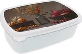 Broodtrommel Wit - Lunchbox - Brooddoos - Fruit - Vaas - Stilleven - 18x12x6 cm - Volwassenen