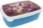 Broodtrommel Blauw - Lunchbox - Brooddoos - Olieverf - Lilac - Kleuren - 18x12x6 cm - Kinderen - Jongen